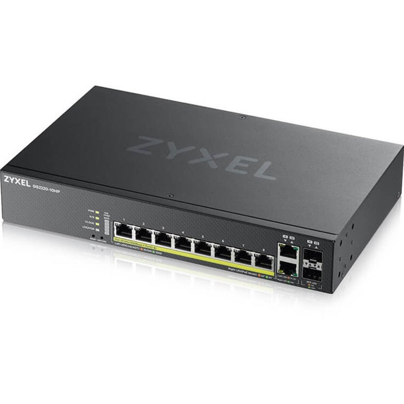 ZYXEL GS2220-10HP 8-port GbE L2 PoE Switch with GbE Uplink, Gigabit Ethernet, 180W PoE Budget