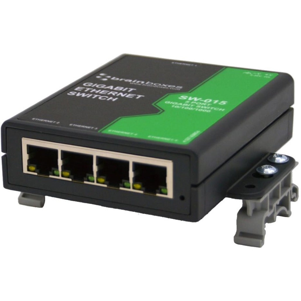 Brainboxes SW-015 Compact 5 Port Gigabit Ethernet Switch, DIN Rail Mountable, Temperature Range +14F to +140F
