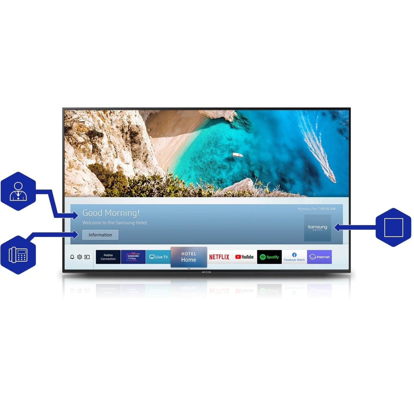 Samsung HG65RU750NFXZA 65" UHD Smart TV, 4K, Tizen OS, Dolby Digital Plus, 20W RMS Output Power, PQI 1300Hz