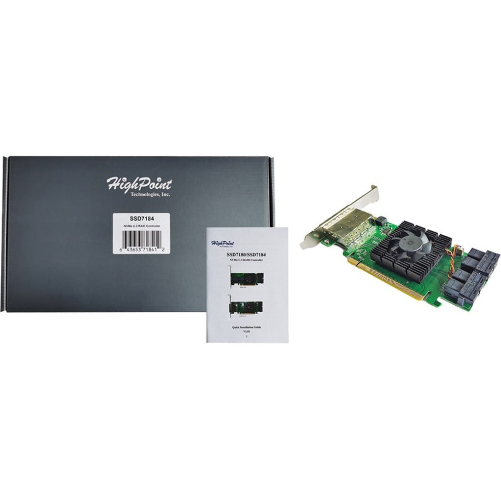 HighPoint SSD7184 NVMe Controller, PCIe 3.0 x16, RAID 1/10/0, 2GB Cache Memory