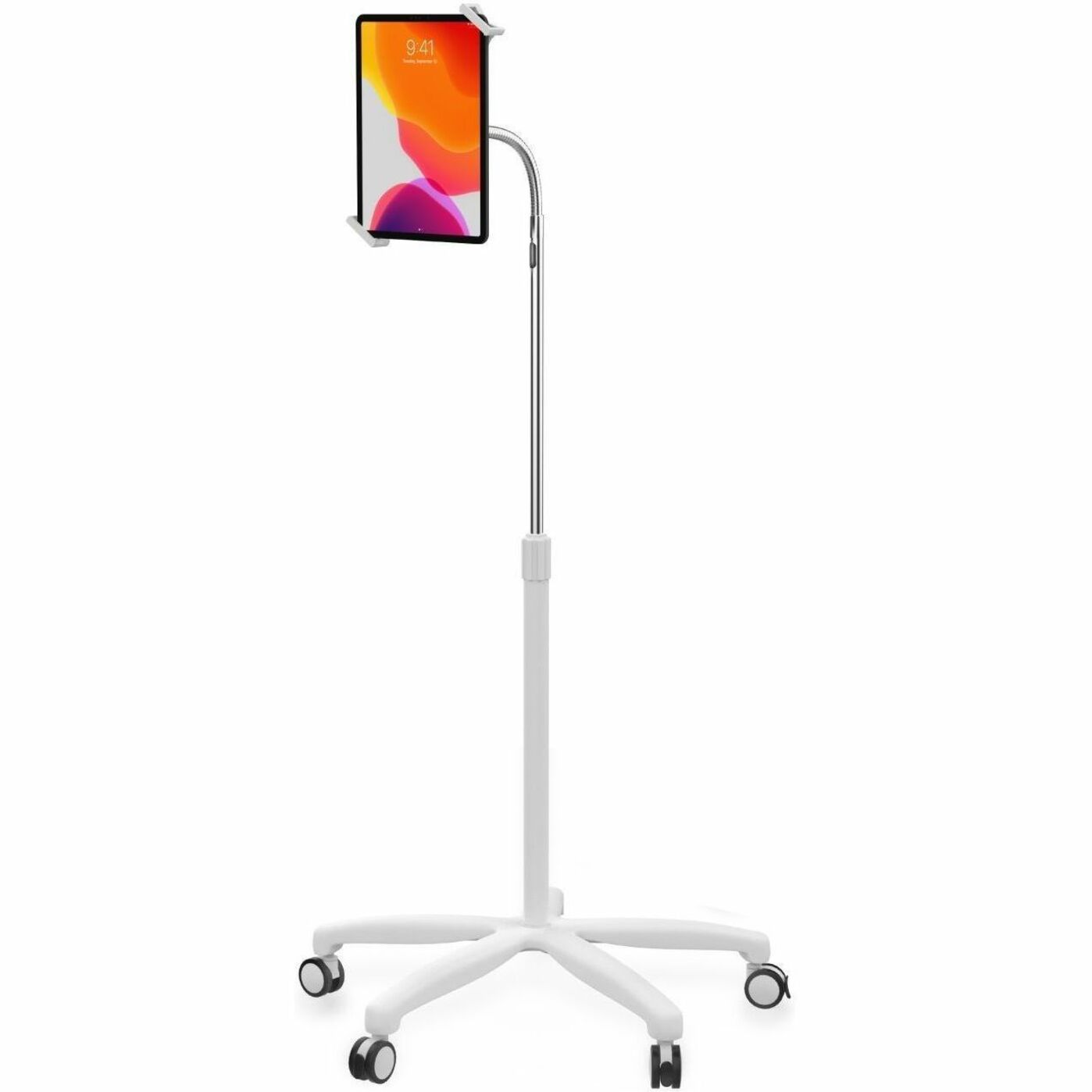 CTA Digital PAD-SHFSW Heavy-Duty Medical Mobile Floor Stand for 7-13 Inch Tablets, Flexible, Cable Management, Tilt, Mobility, Anti-theft, Lockable