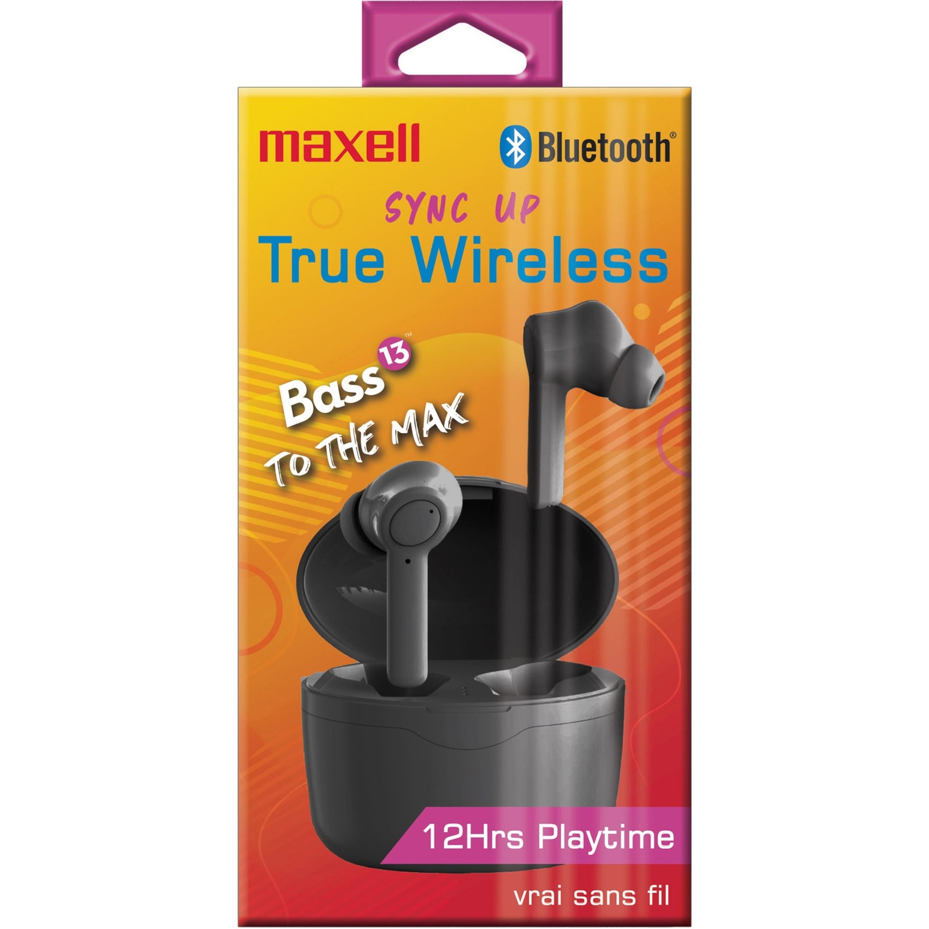 Maxell 199899 Sync Up True Wireless Bluetooth Earbuds Secure Fit Charging Case Black