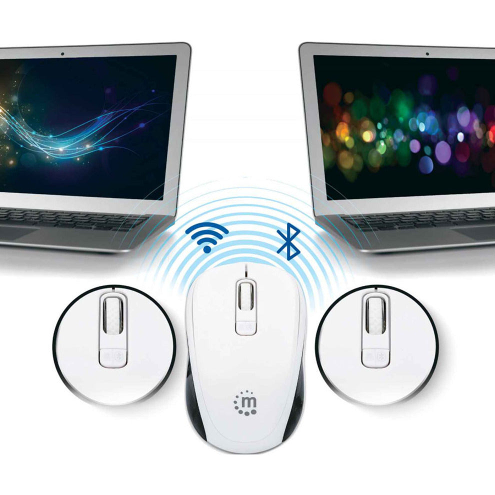 Manhattan 179645 Dual-Mode Mouse, Bluetooth 4.0, Wireless 2.4GHz 1600DPI, Black/White