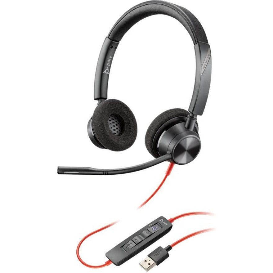 Poly 213934-101 Blackwire 3320 USB-A Headset, Noise Canceling, In-Line Volume Control