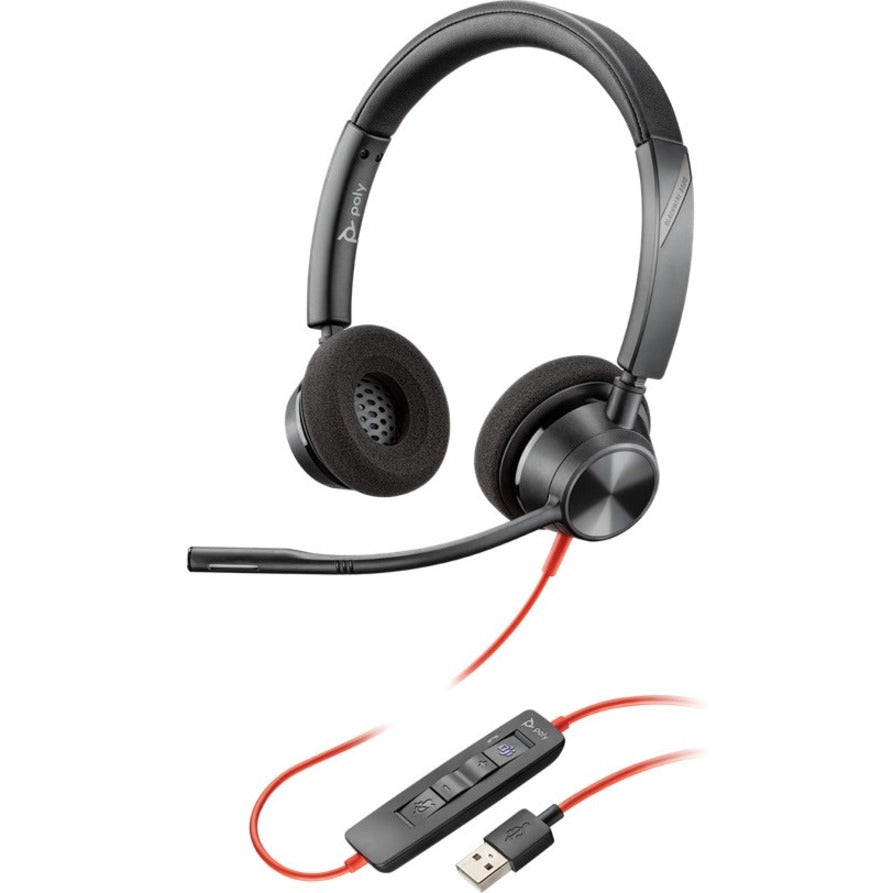 Poly 214012-101 Blackwire BW3320-M Headset, Noise Cancelling, USB and 3.5mm Wired Connectivity