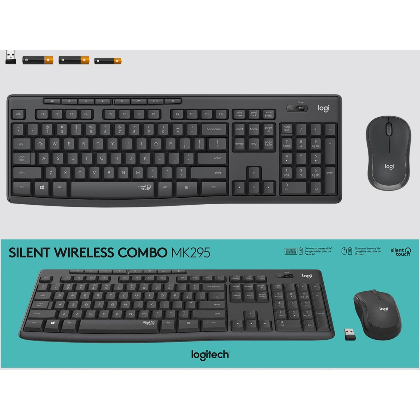 Logitech 920-009782 MK295 Silent Wireless Combo Keyboard & Mouse, Spill Resistant, Graphite