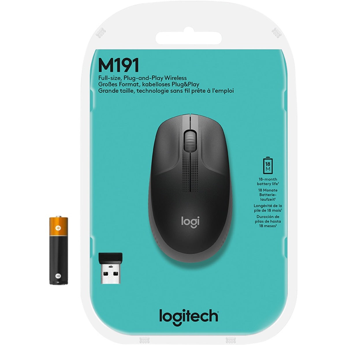 Logitech 910-005901 M190 Full-Size Wireless Mouse, 2.4 GHz Radio Frequency, USB Receiver
