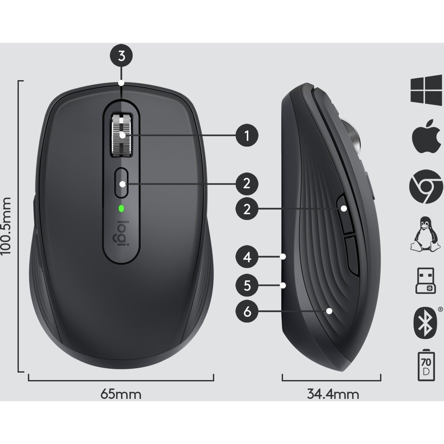 Logitech 910-005987 MX Anywhere 3 Wireless Mouse, Darkfield Scroller, 4000 dpi, 2.4 GHz