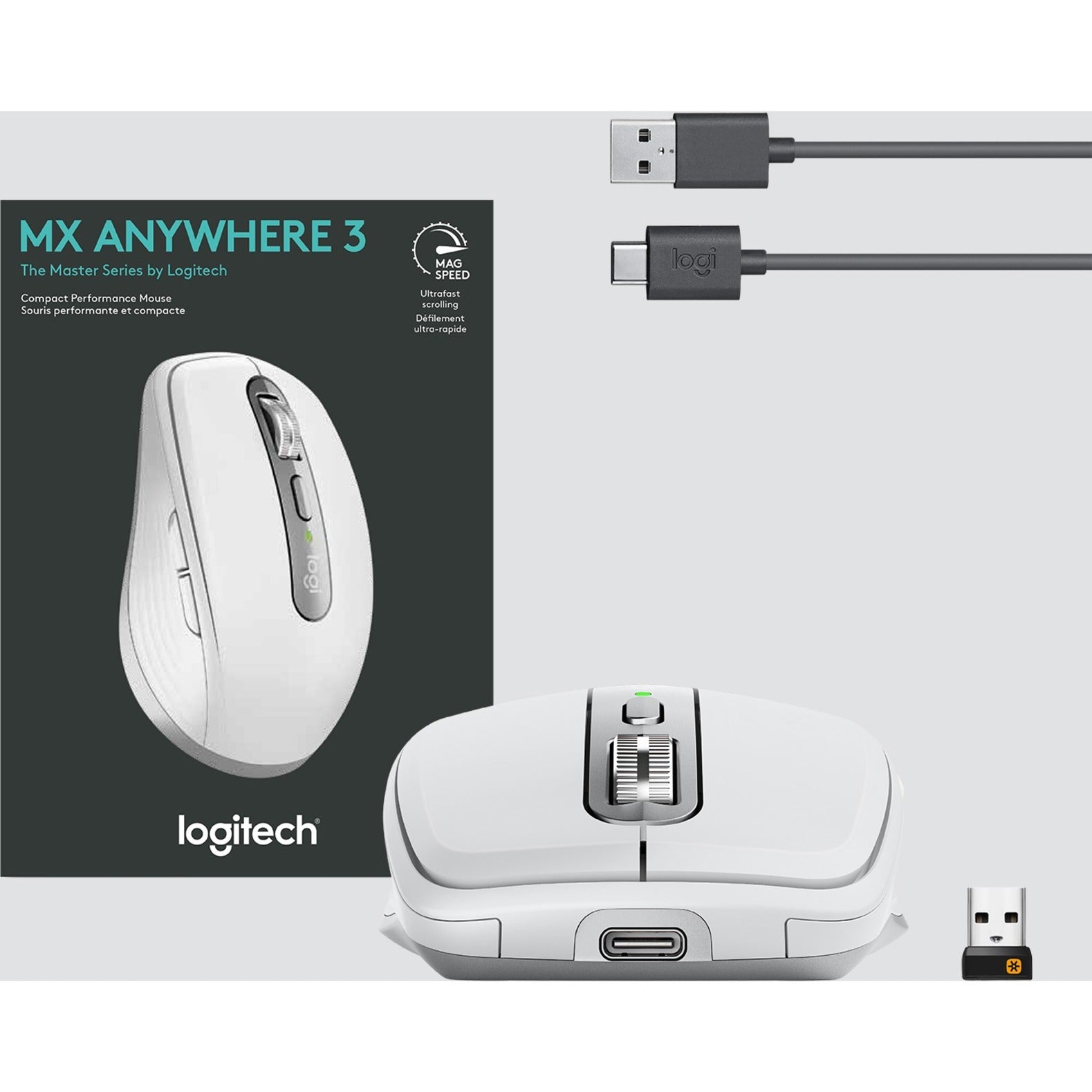 Logitech 910-005985 MX Anywhere 3 Wireless Mouse, Darkfield Scroller, 4000 dpi, USB-C Rechargeable