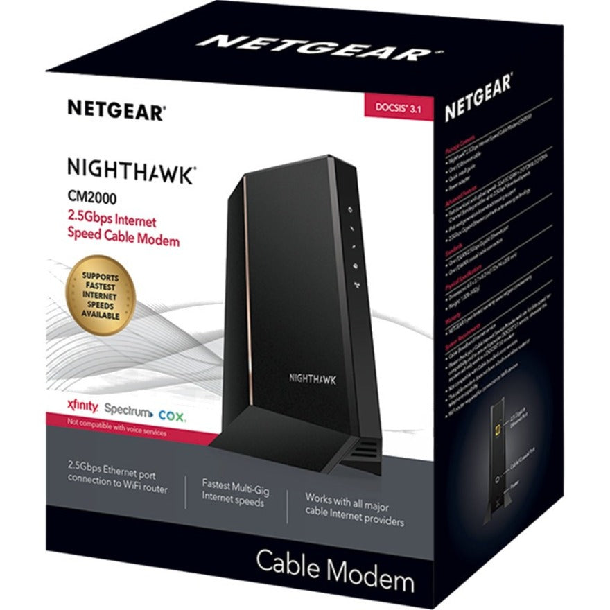 Netgear CM2000-100NAS Nighthawk 2.5Gbps Internet Speed Cable Modem, Fast and Reliable Internet Connection