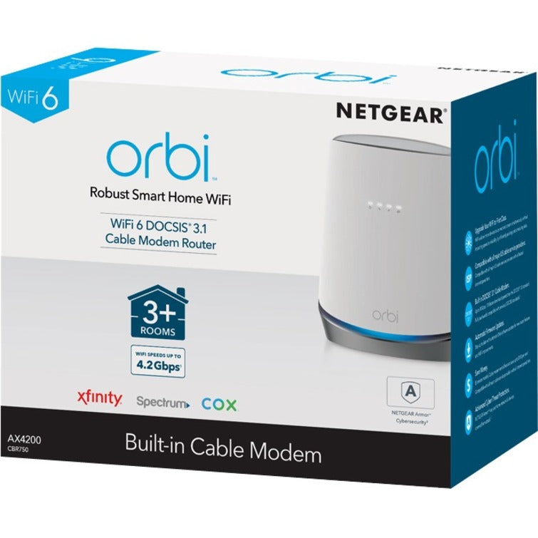 Netgear CBR750-100NAS Orbi WiFi 6 DOCSIS 3.1 Cable Modem Router, Gigabit Ethernet, 525 MB/s
