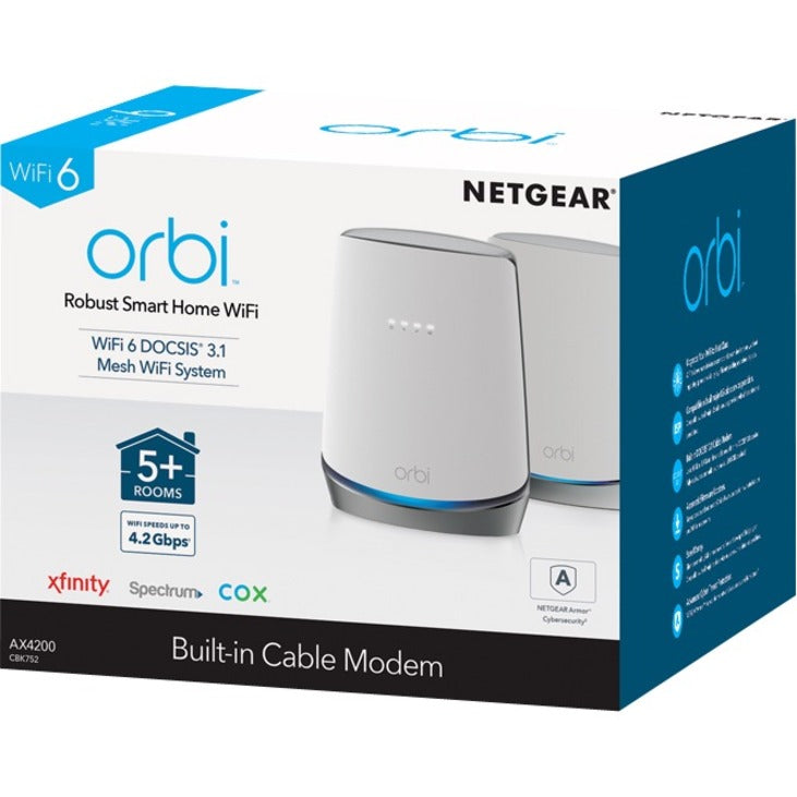 Netgear CBK752-100NAS Orbi WiFi 6 DOCSIS 3.1 Cable Modem Router, Mesh WiFi System with Built-in Cable Modem