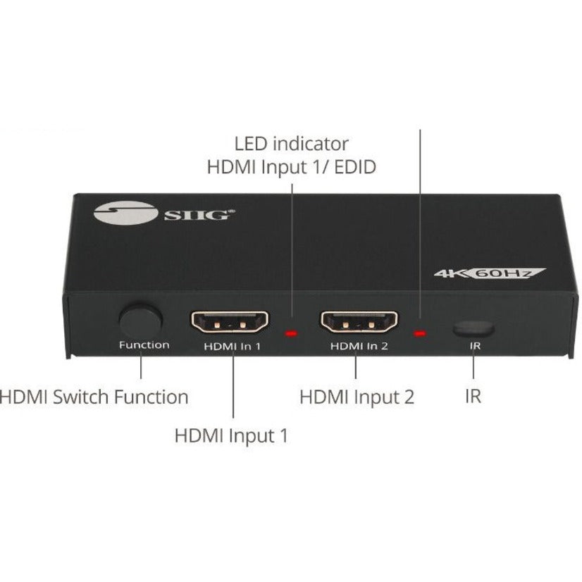 SIIG CE-H26D11-S1 2-Port HDMI 2.0 4K HDR Splitter / Switcher Color Box