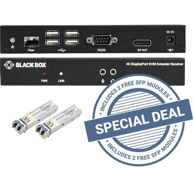 Black Box KVXLCDPF-100 KVM Console/Extender KVXLCDPF-100-SFPBUN2, 4K Video, 2 Year Warranty, TAA Compliant