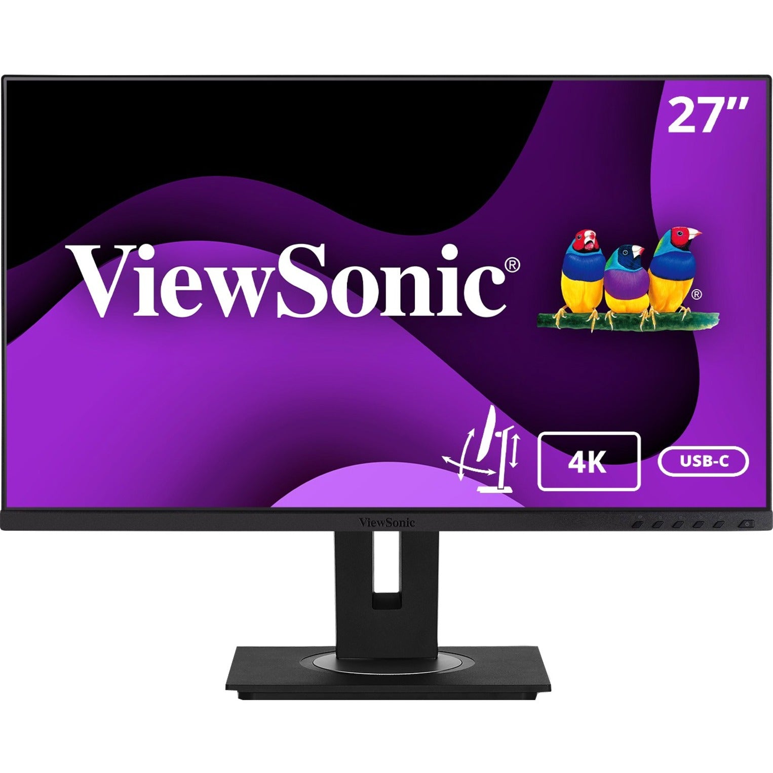 ViewSonic VG2756-4K 27 4K Ultra HD Docking Monitor, USB-C, Built-In Ethernet