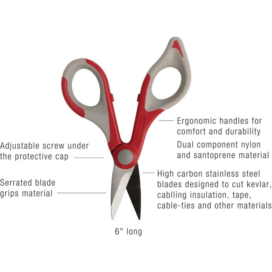 Jonard Tools JIC-186 Wire & Kevlar Cutting Shears, Durable, Ergonomic Design, Adjustable, Heat Treated
