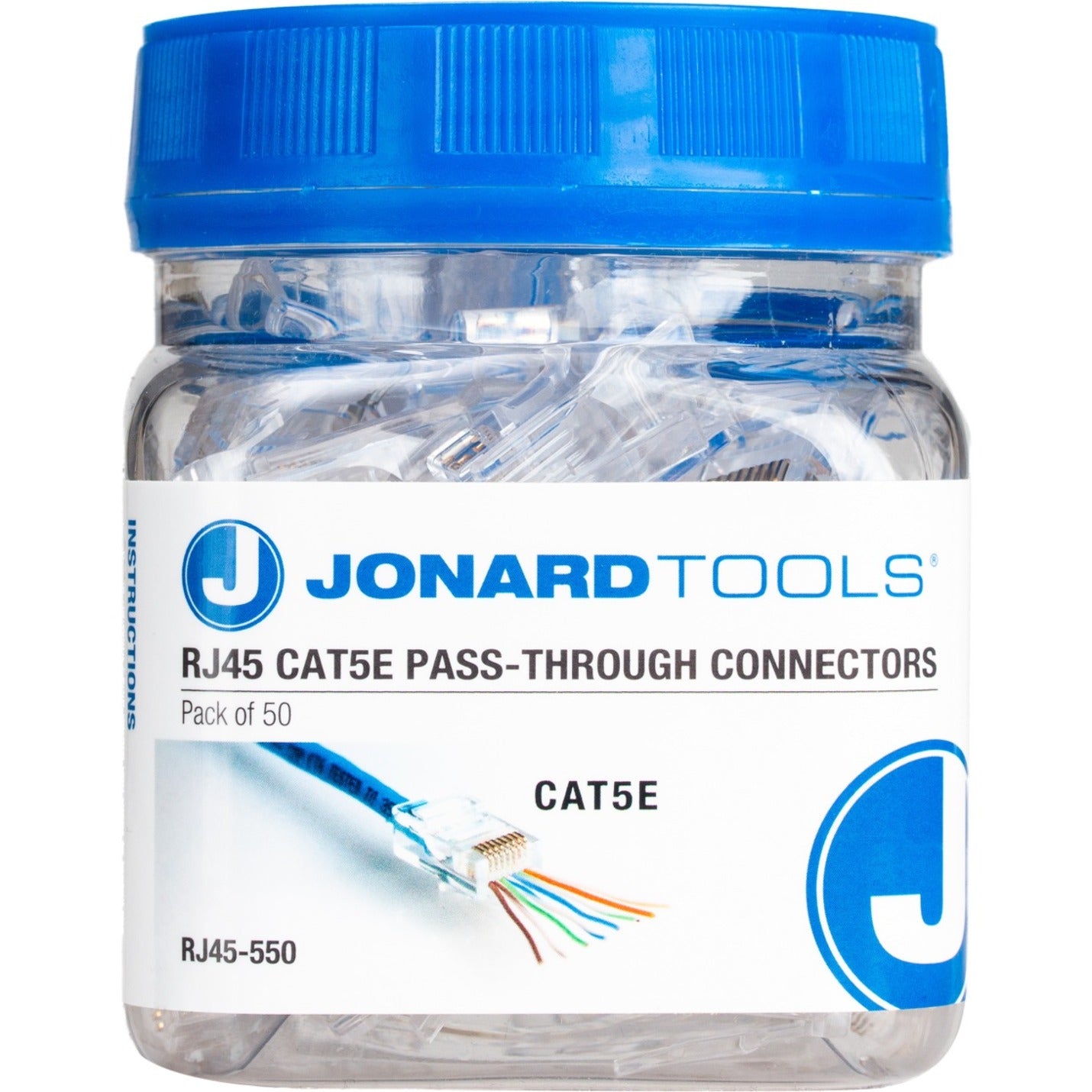 Jonard Tools RJ45-550 RJ45 CAT5e Pass-Through Connectors (Pack of 50), Gold Plated Network Connector