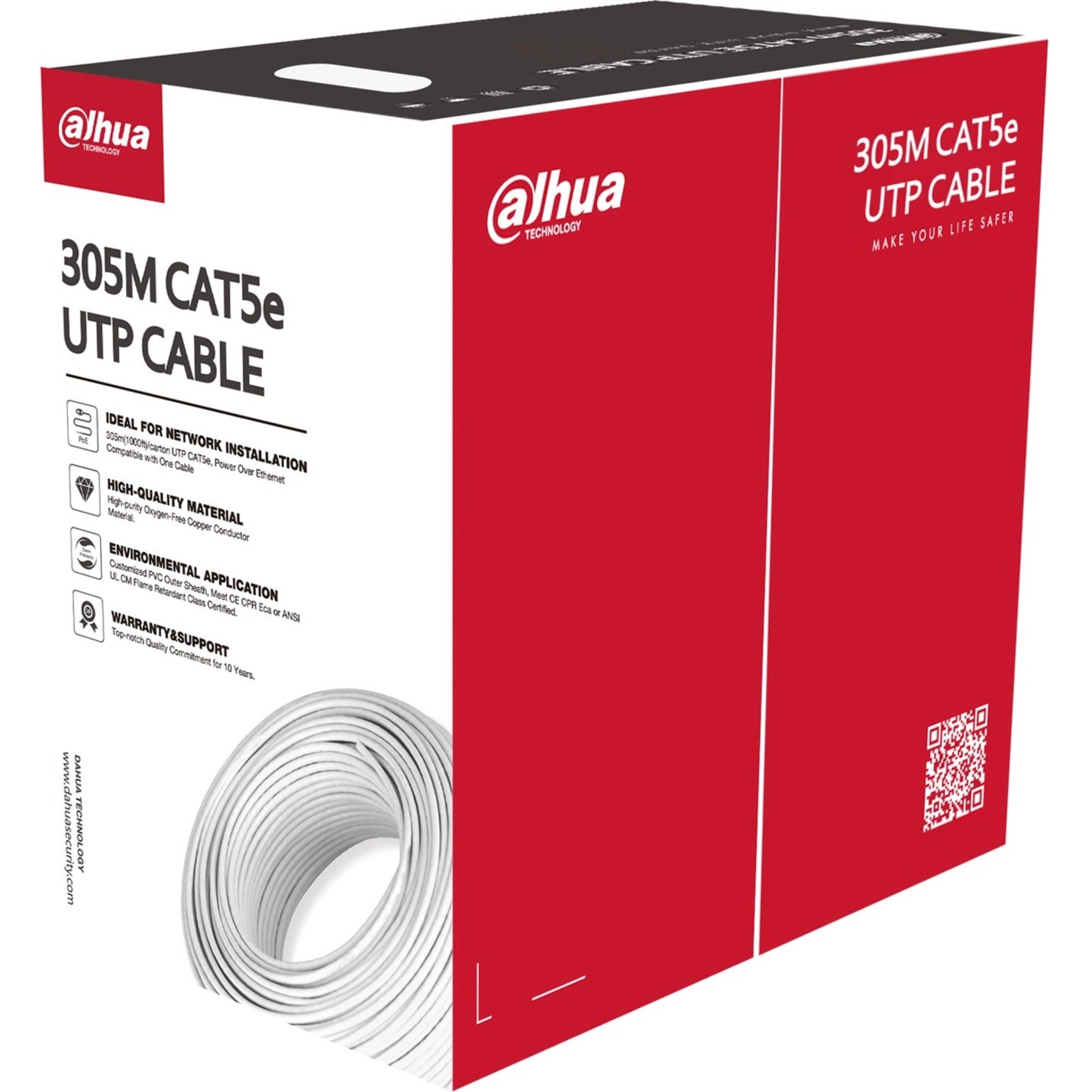 Dahua DH-PFM920I-5EU-U UTP CAT5e Cable, 10 Year Limited Warranty, Heat Resistant, PoE, Flame Retardant