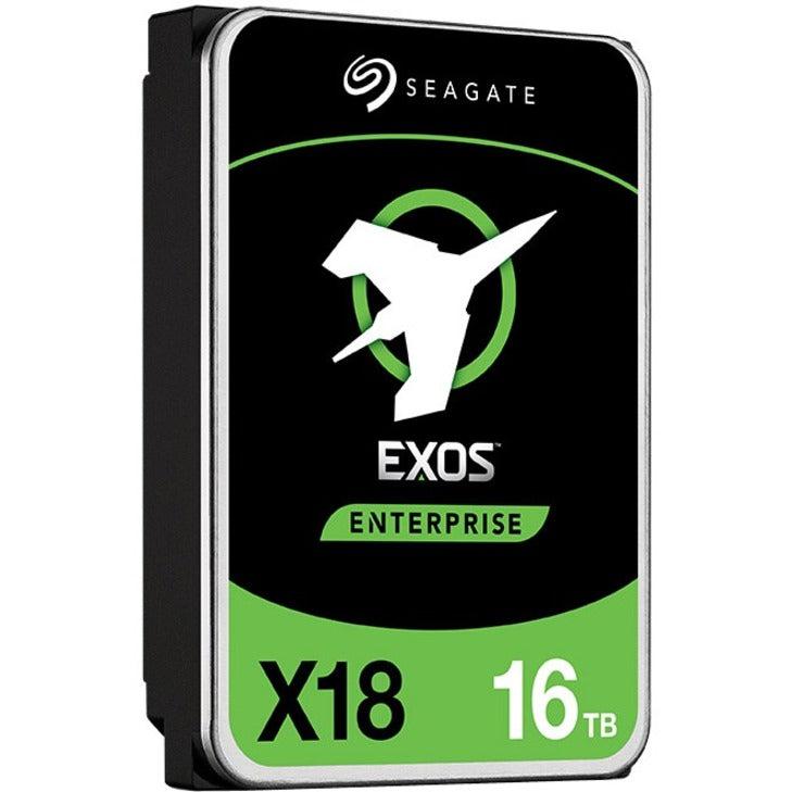 Side angle view of Seagate Exos X18 16TB enterprise hard drive emphasizing its robust construction