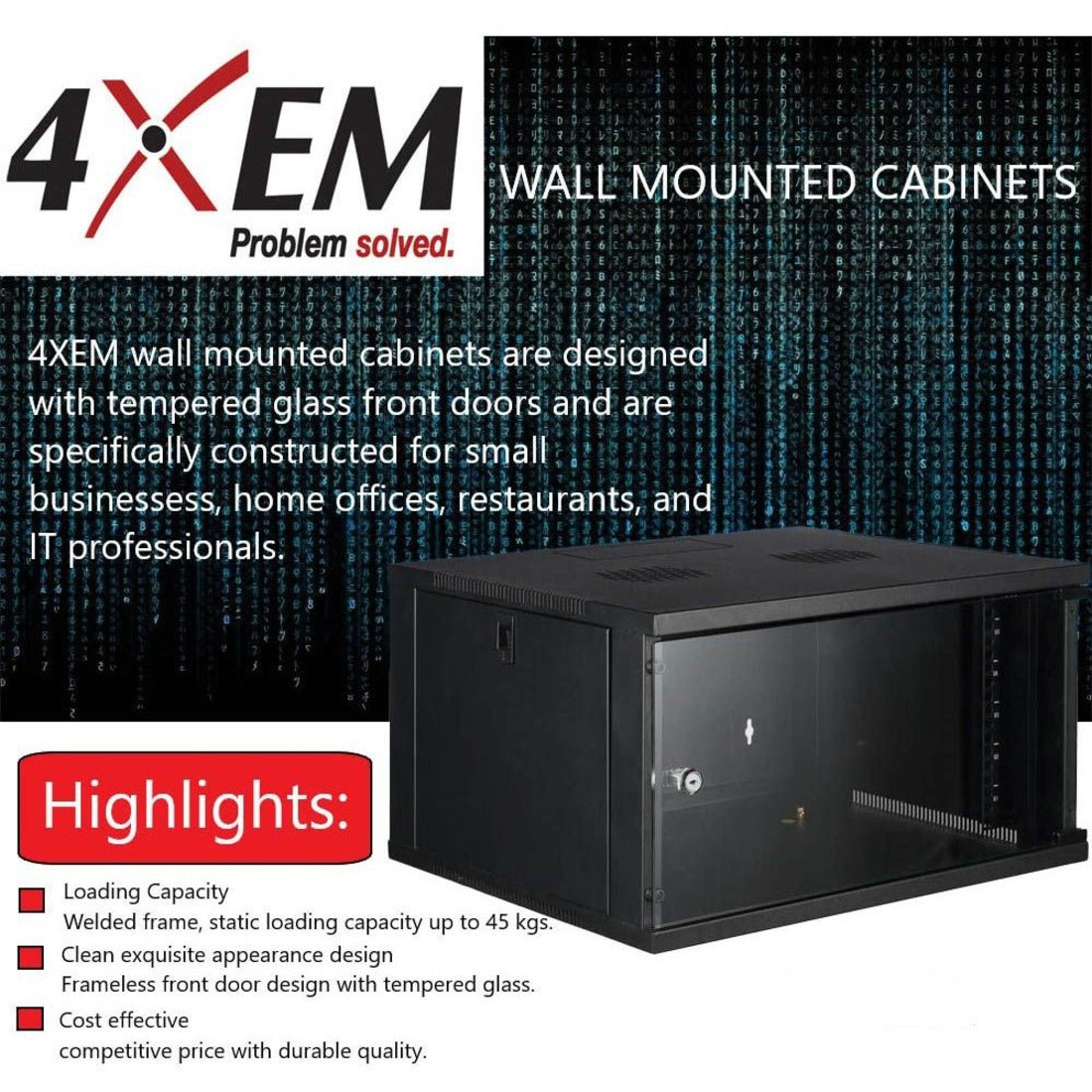 4XEM 4XRACK12UD 12U 24" Deep Wall Mount Server Rack, Easy Installation, Durable Construction