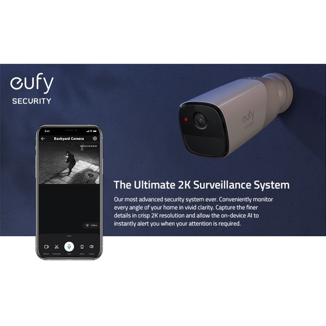 Eufy T88511D1 Video Surveillance System, 16 GB HDD, Night Vision, 2K HD Recording