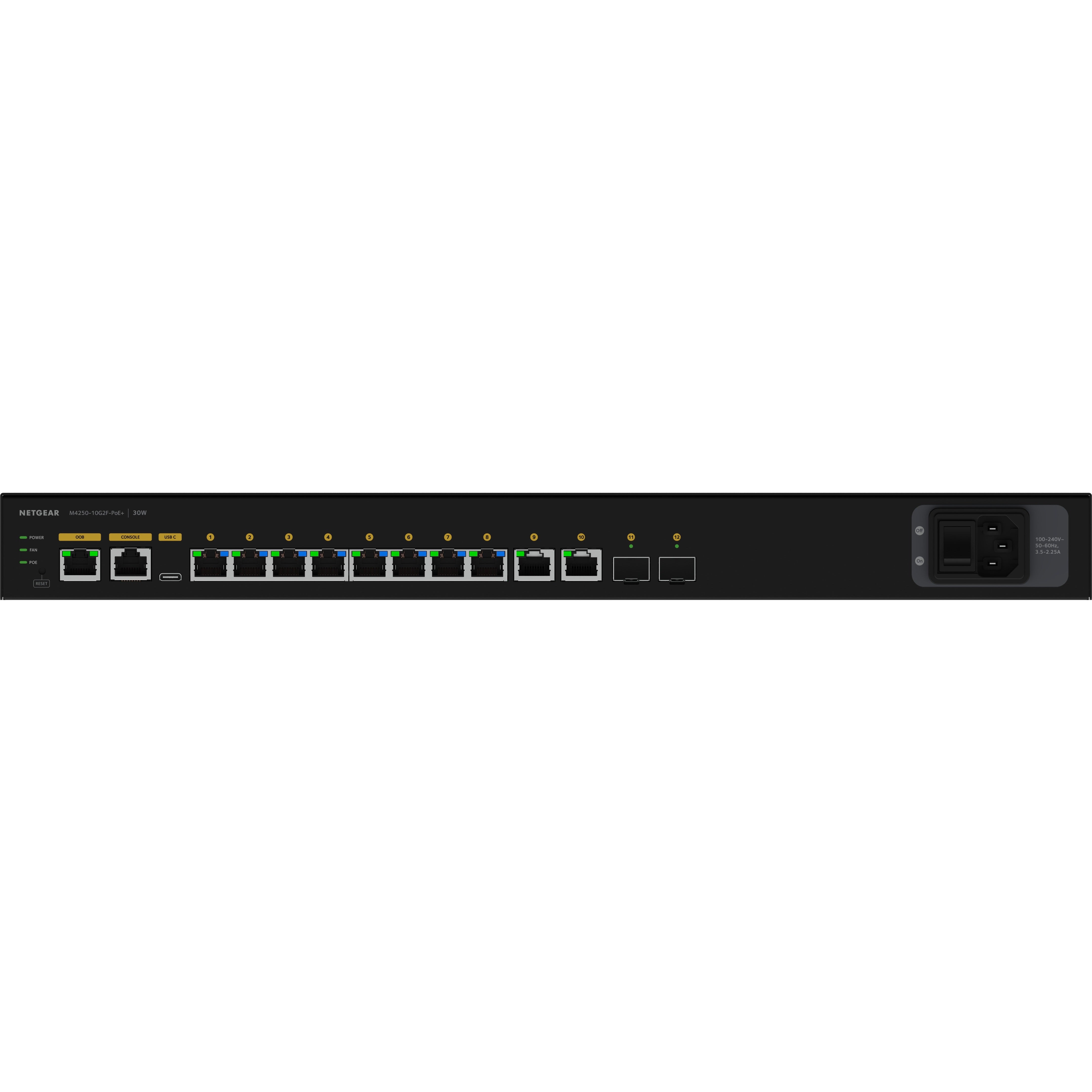 Netgear GSM4212P-100NAS AV Line M4250-10G2F-PoE+ 8x1G PoE+ 125W 2x1G and 2xSFP Managed Switch, Gigabit Ethernet, Rack-mountable