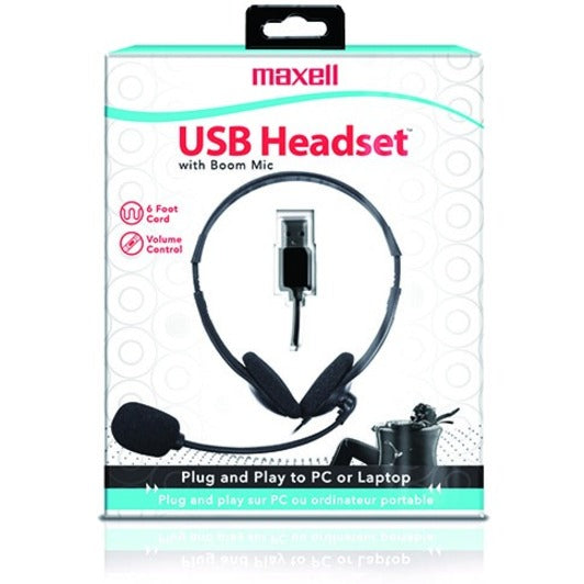 Maxell 199323 HP-BM6 Headset, Stereo USB Wired Binaural, Black