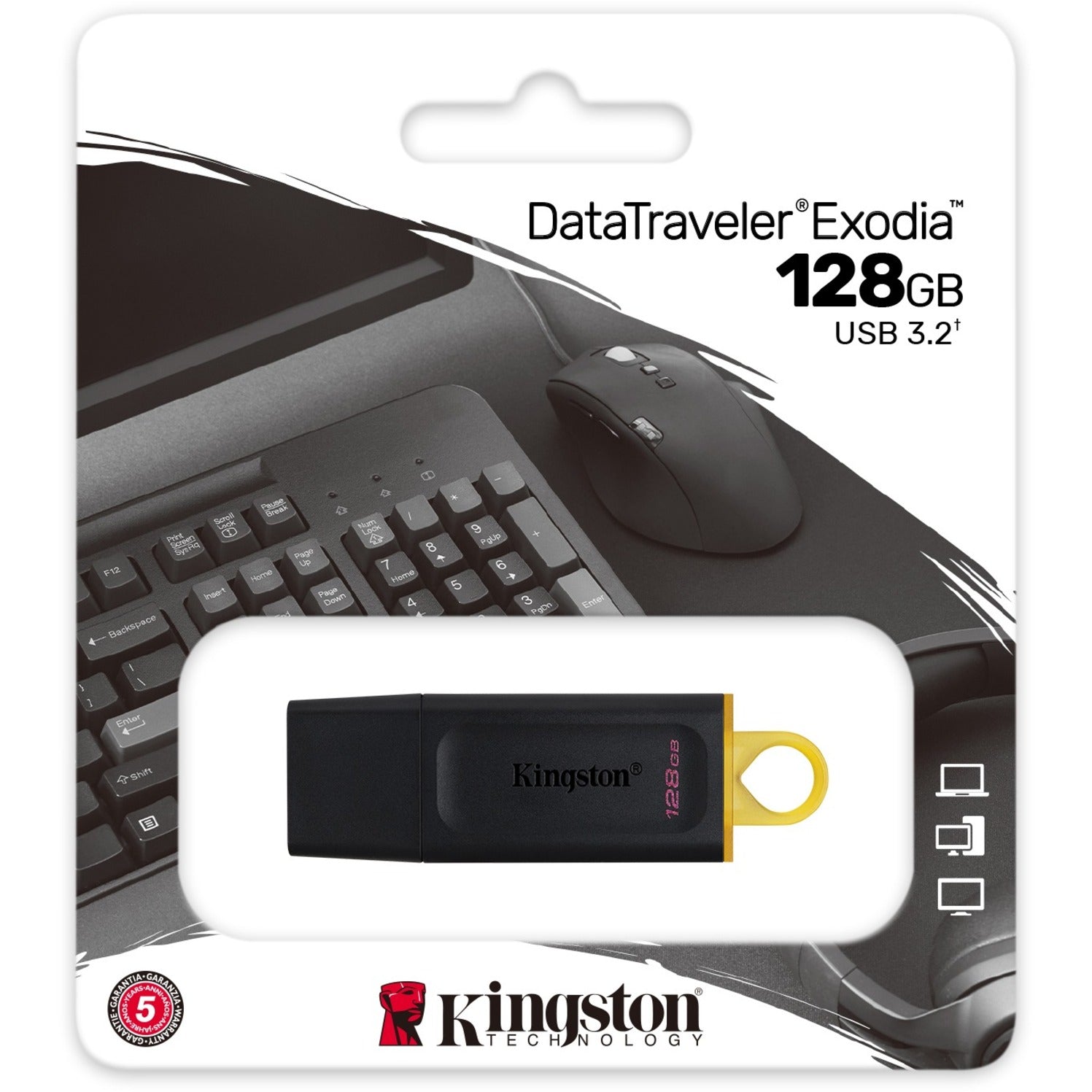 Kingston DTX/128GB DataTraveler Exodia 128GB USB 3.2 (Gen 1) Flash Drive, Lightweight, Black + Yellow