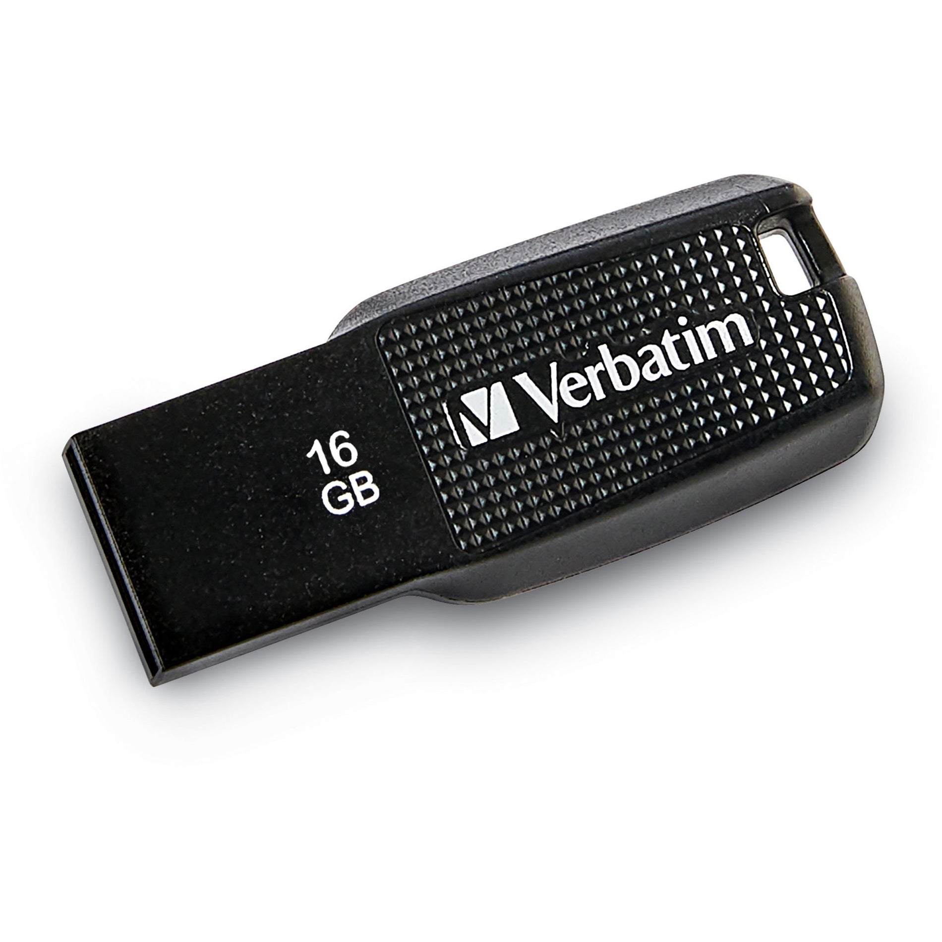 Verbatim 70875 16GB Ergo USB Flash Drive - Black, Antimicrobial, Password Protection, Capless, Lanyard, Ergonomic