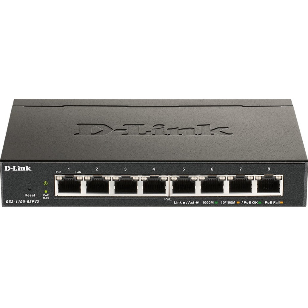 D-Link DGS-1100-08PV2 Ethernet Switch, 8-Port Gigabit PoE, Lifetime Warranty, Taiwan Origin
