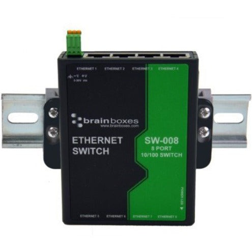 Brainboxes SW-008 8 Port Unmanaged Ethernet Switch Wall Mountable, Fast Ethernet Network, UK Origin
