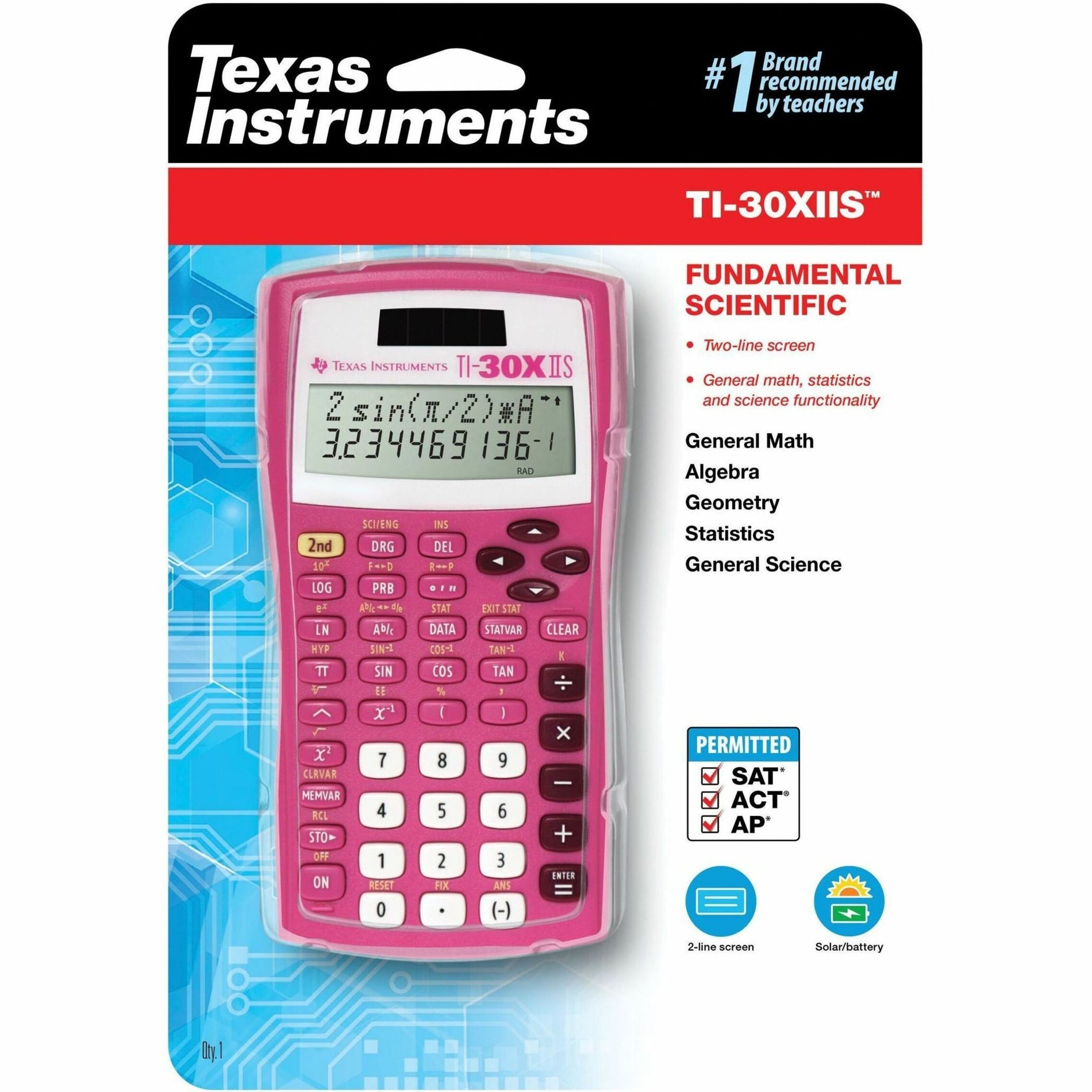 Texas Instruments 30XIIS/TBL/1L1/BL TI-30XIIS Scientific Calculator, Dual Power, Impact Resistant Cover, Fraction/Decimal Conversions