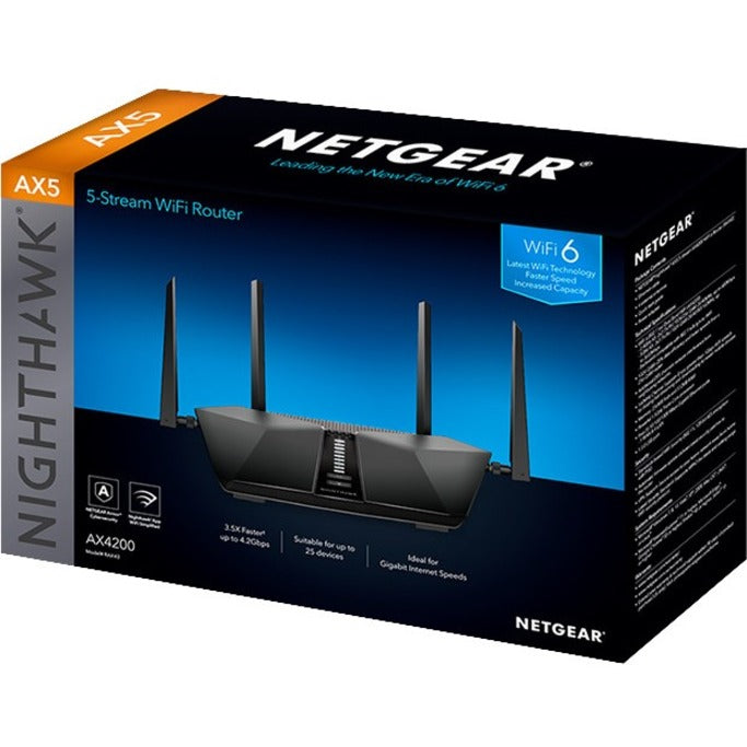Netgear RAX43-100NAS Nighthawk AX5 5-Stream AX4200 WiFi Router, Gigabit Ethernet, 525 MB/s