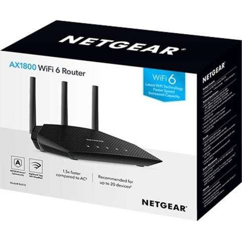 Netgear RAX10-100NAS 4-Stream AX1800 WiFi 6 Router, Gigabit Ethernet, 225 MB/s