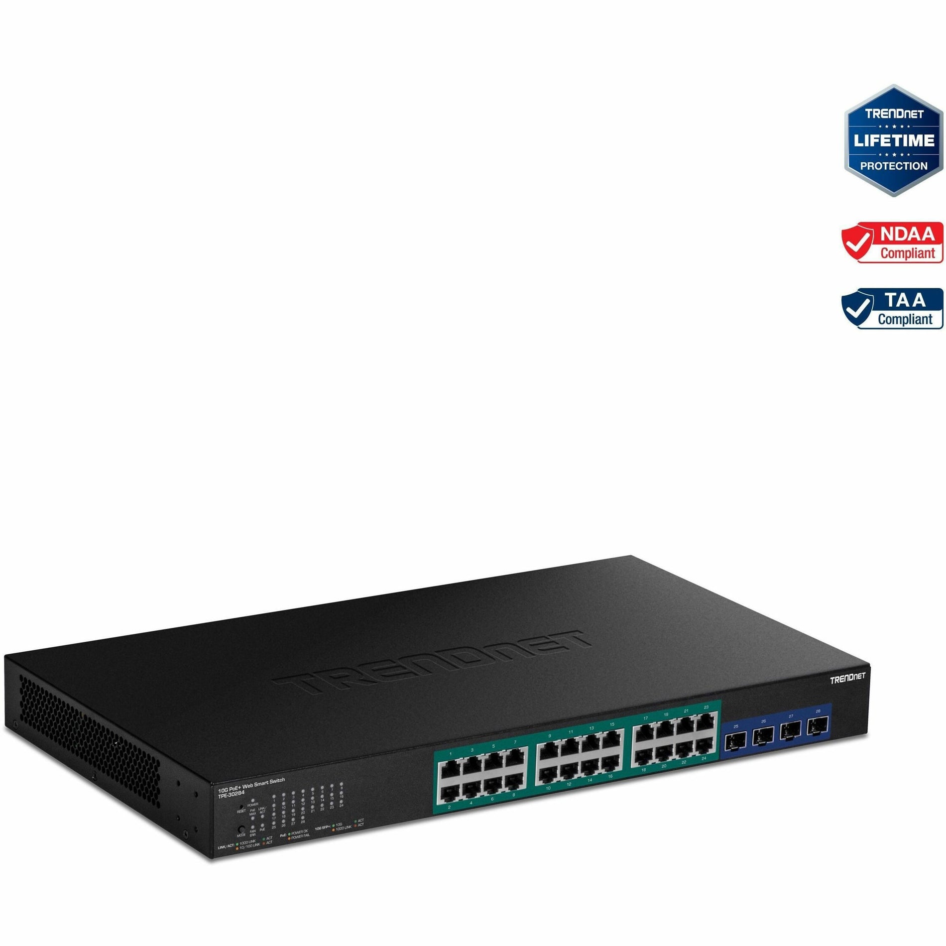 TRENDnet TPE-30284 28-Port Gigabit Web Smart PoE+ Switch with 10G SFP+ Slots, VLAN, QoS, LACP