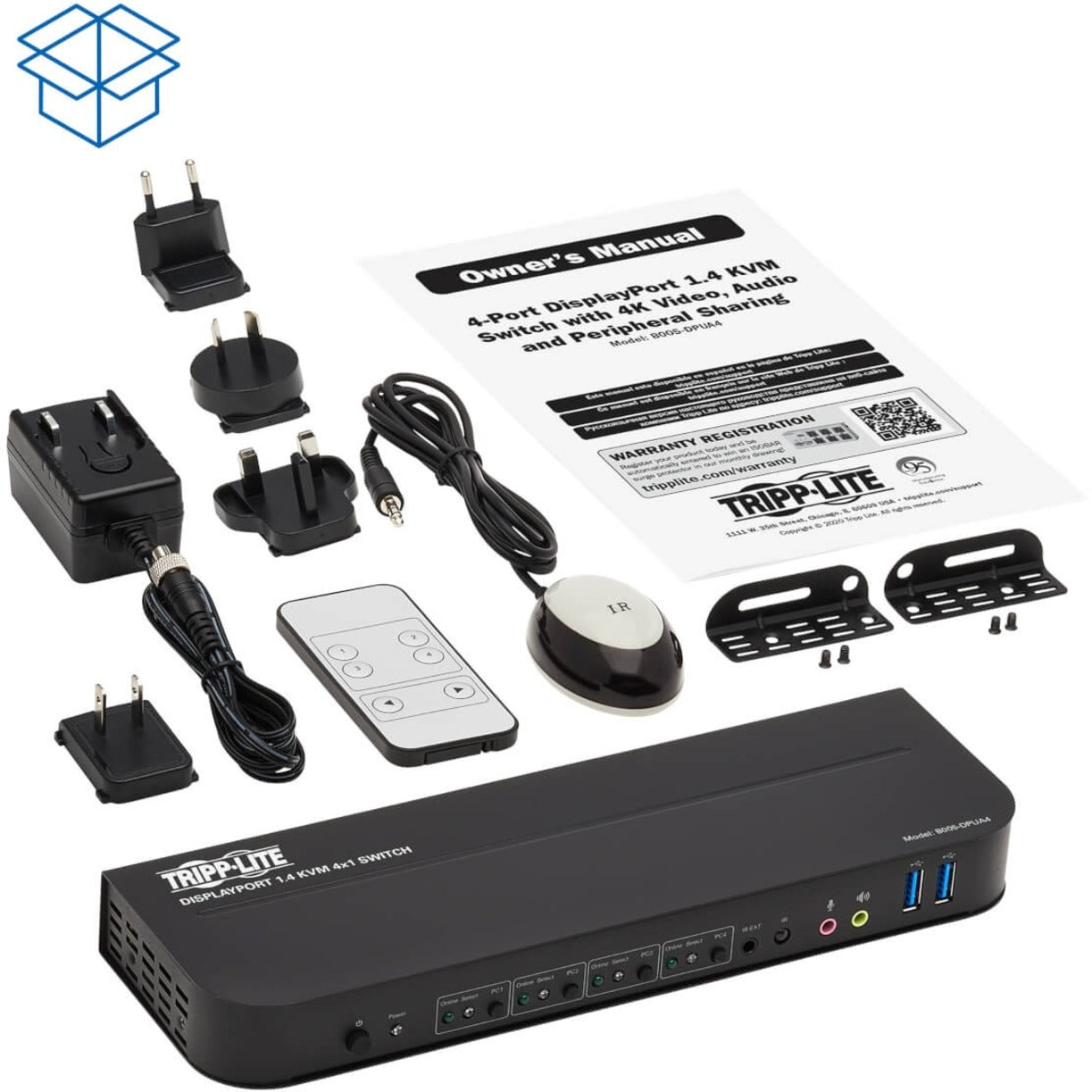 Tripp Lite B005-DPUA4 4-Port DisplayPort/USB KVM Switch, 4096 x 2160 Resolution, 3-Year Warranty