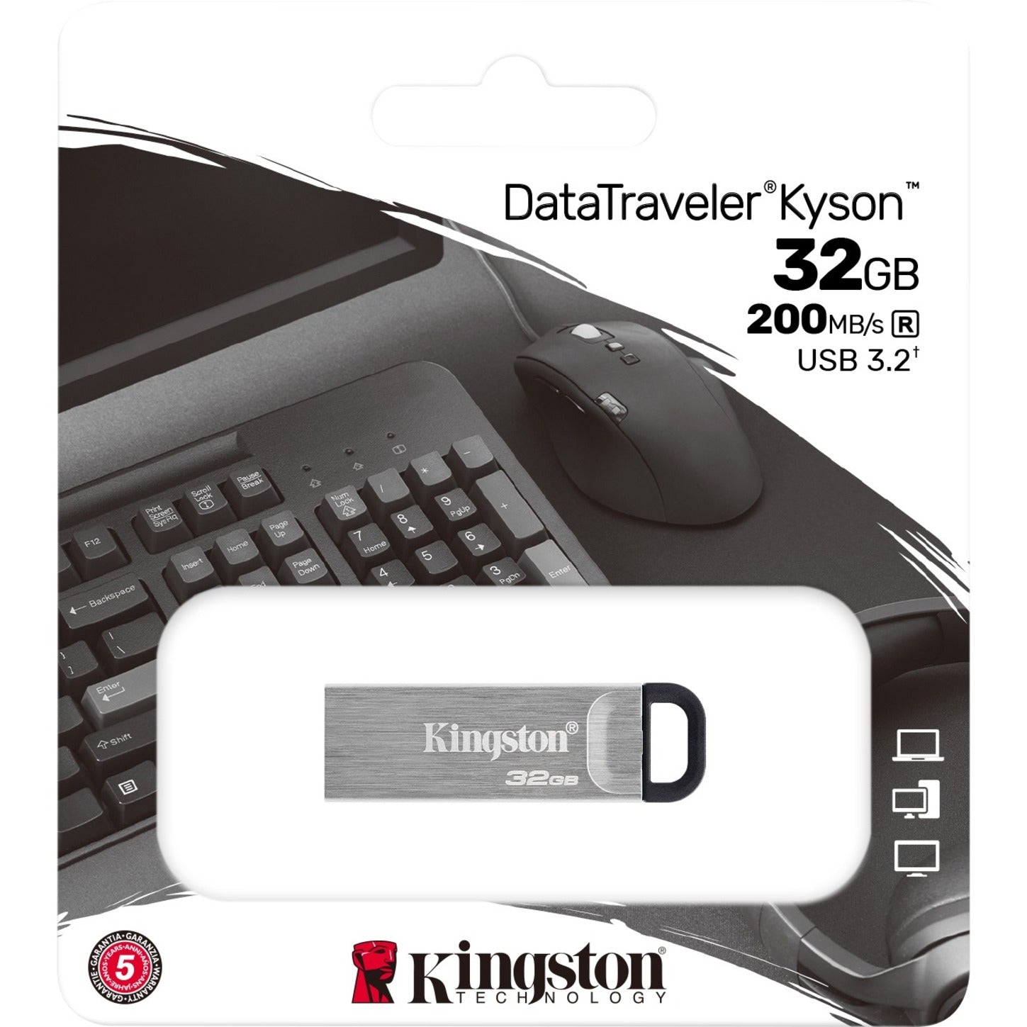 Kingston DTKN/32GB DataTraveler Kyson 32GB USB 3.2 (Gen 1) Type A Flash Drive, Lightweight, Capless, Silver [Discontinued]