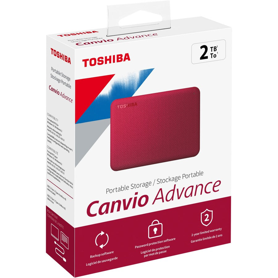 Toshiba HDTCA20XR3AA Canvio Advance Portable Hard Drive, 2TB, Red