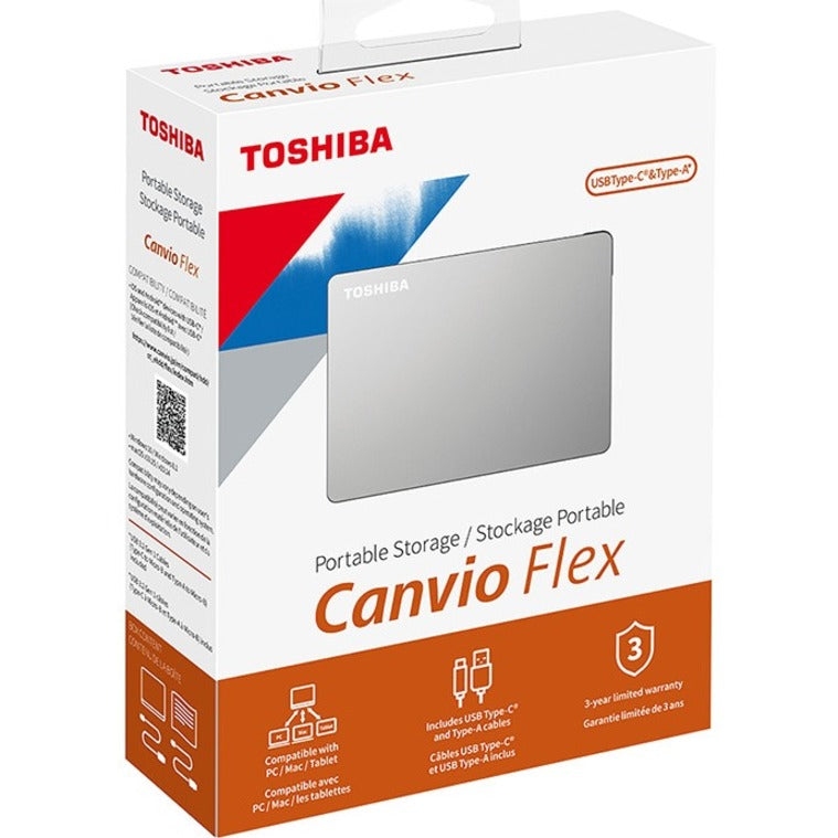 Toshiba HDTX110XSCAA Canvio Flex Portable Hard Drive, 1TB, USB-C & USB-A, Silver