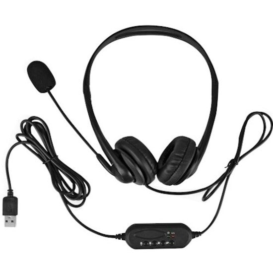 Aluratek AWHU01FJ Wired USB Stereo Headset with Noise Reducing Boom Mic and In-Line Controls, Binaural Over-the-head Headset