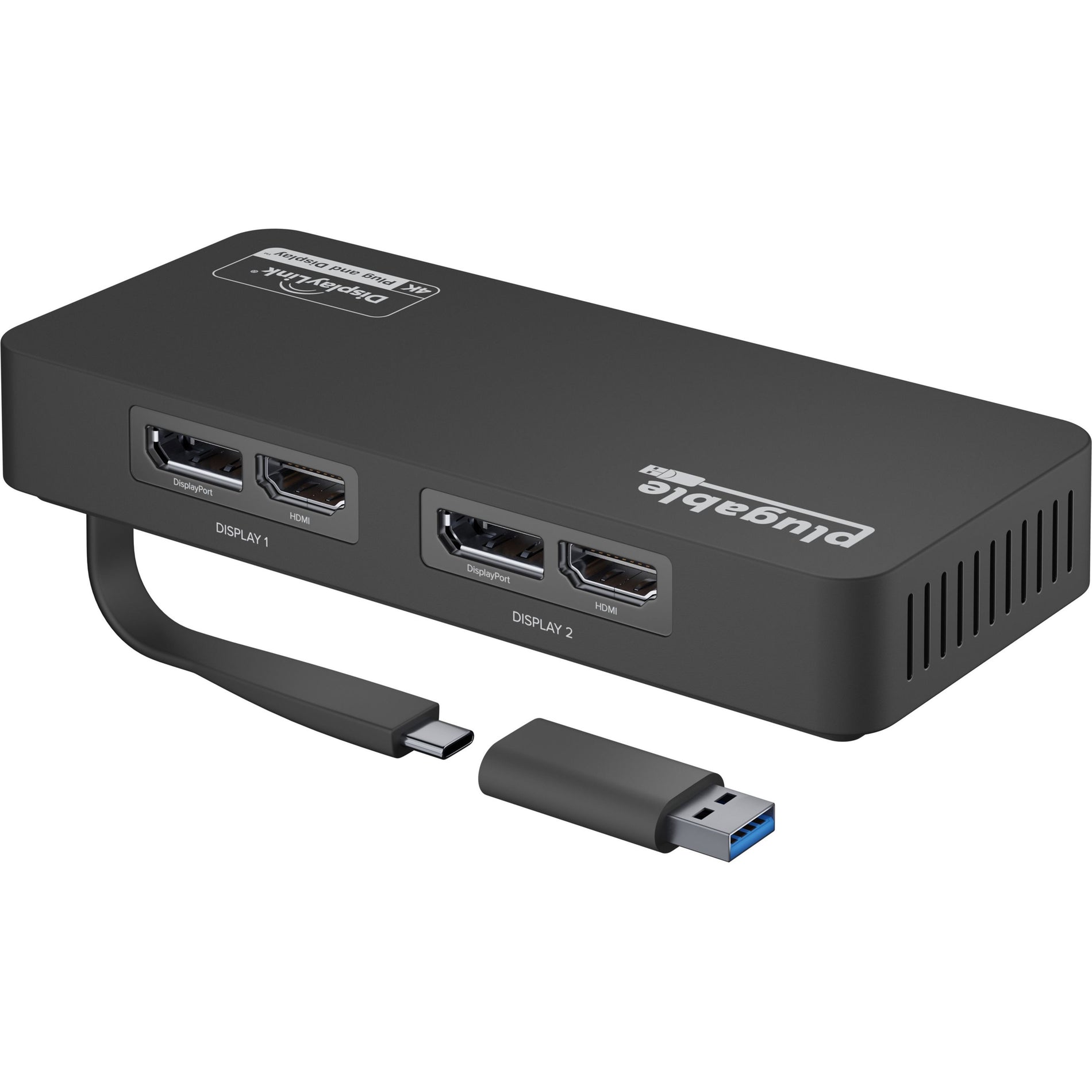 Plugable USBC-6950U USB 3.0 and USB-C 4K DisplayPort and HDMI Dual Monitor Adapter, Connect Multiple Monitors with Ease