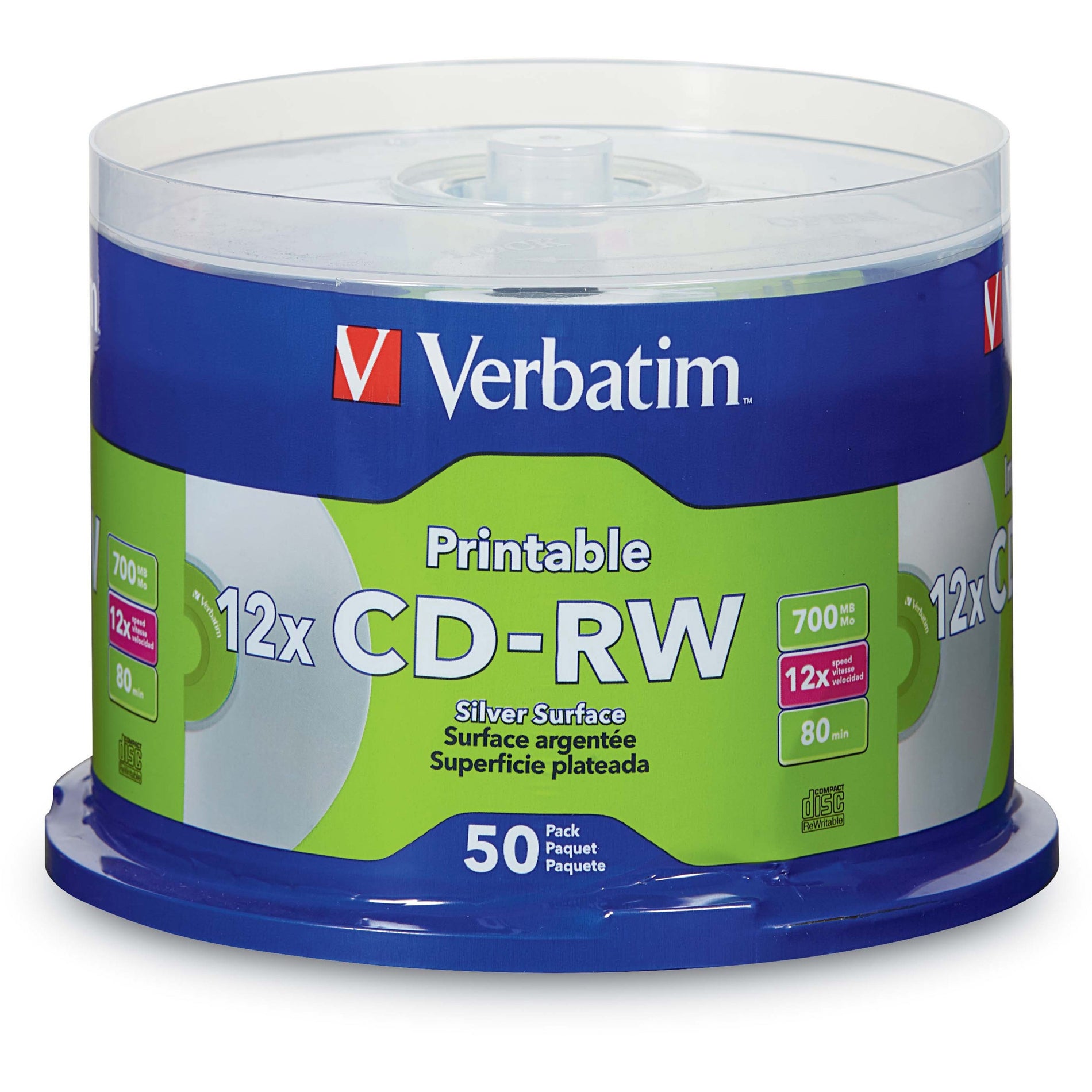 Verbatim 95159 DataLife Plus Silver Inkjet Printable CD-RW, 80MIN, 700 MB, 2x-4x, 50/Pk