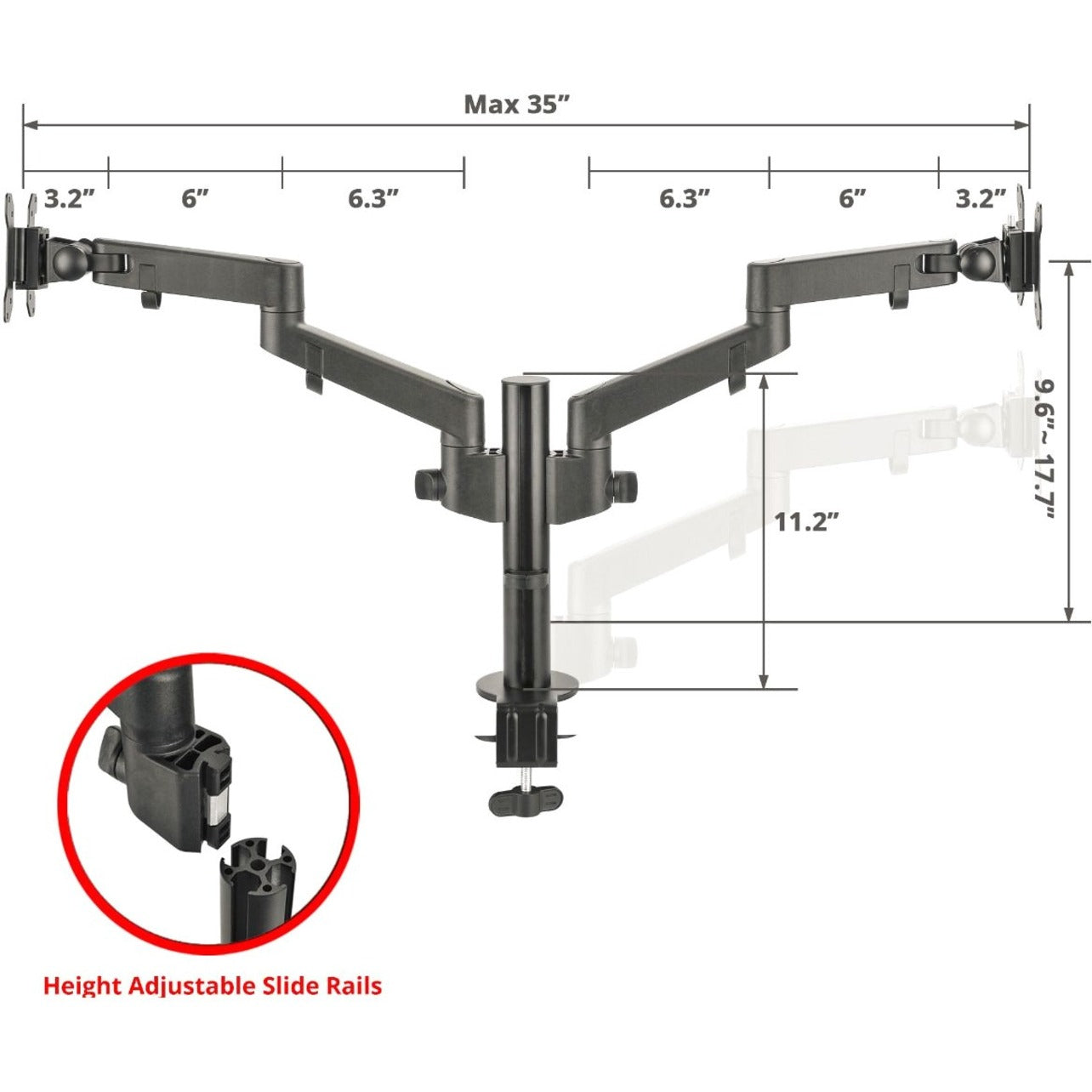 SIIG CE-MT3E11-S1 Single Pole Multi-Angle Articulating Arm Dual Monitor Desk Mount, Heavy Duty, 14" to 30"