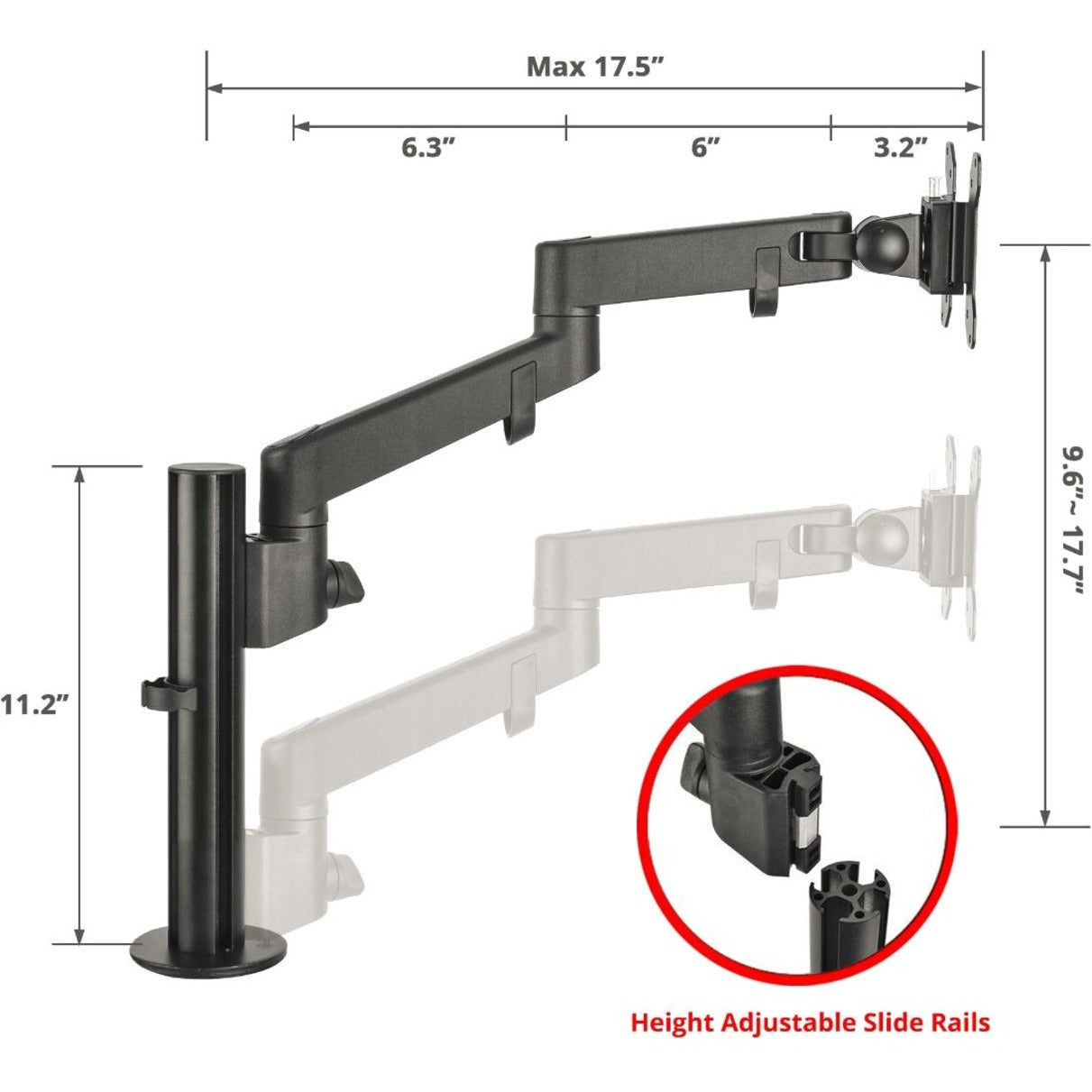 SIIG CE-MT3D11-S1 Single Pole Multi-Angle Articulating Arm Single Monitor Desk Mount, Multiple Viewing Angles, Tilt, Swivel, Sturdy