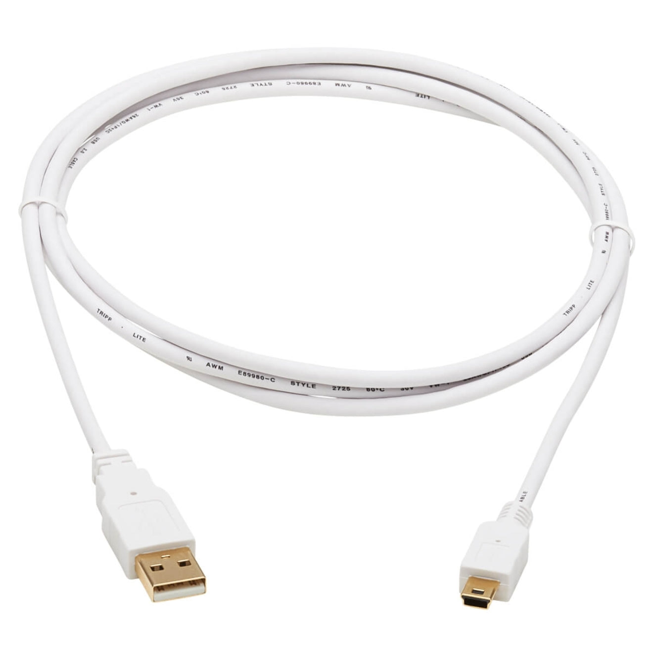 Tripp Lite U030AB-006-WH USB-A to USB Mini-B Antibacterial Cable (M/M), USB 2.0, White, 6-ft. (1.83 m)