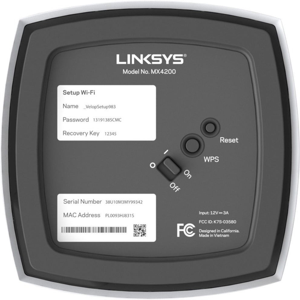 Linksys MX4200 Velop AX4200 Tri-Band Mesh WiFi 6 System, Gigabit Ethernet, 525 MB/s