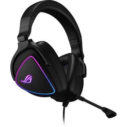 Side profile of ROG Delta S gaming headset showing RGB lighting and microphone placement-alternate-image2