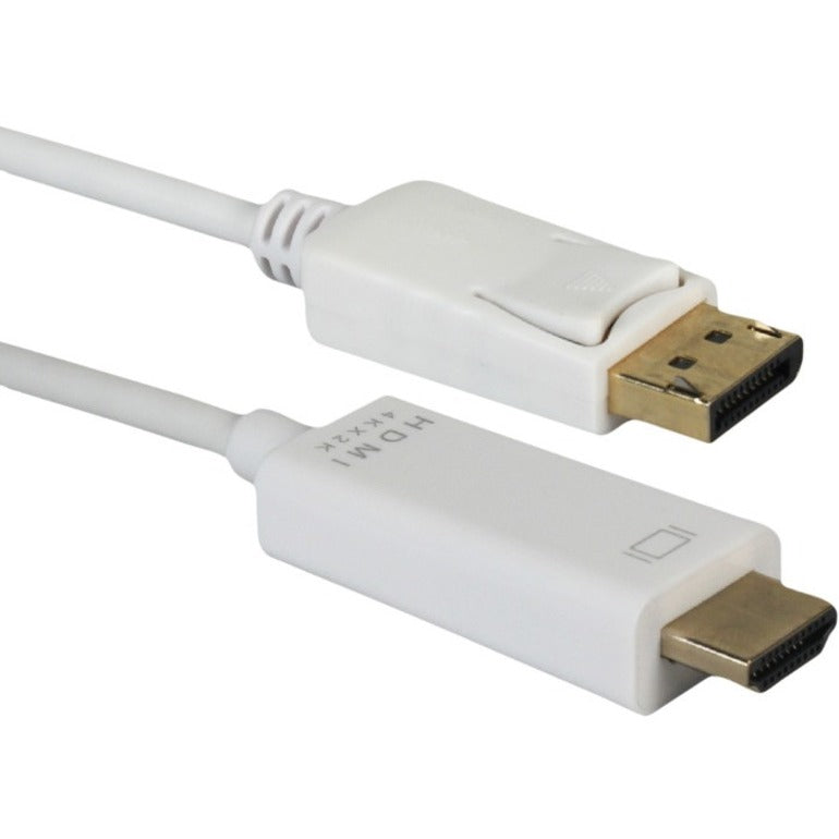 QVS DPHD-03W 3ft DisplayPort to HDMI 4K Digital A/V White Cable, Latching Connector, HDCP, DPCP