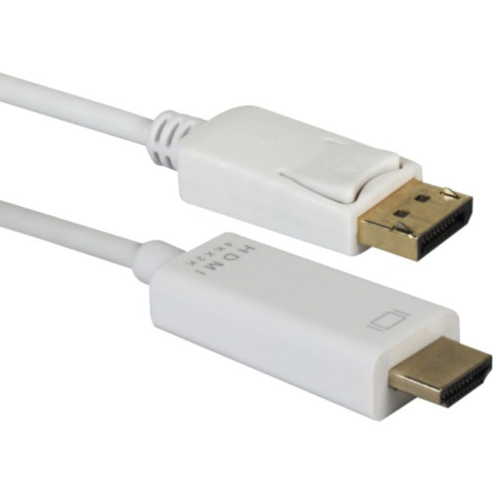 QVS DPHD-10W 10ft DisplayPort to HDMI 4K Digital A/V White Cable, Latching Connector, HDCP, DPCP