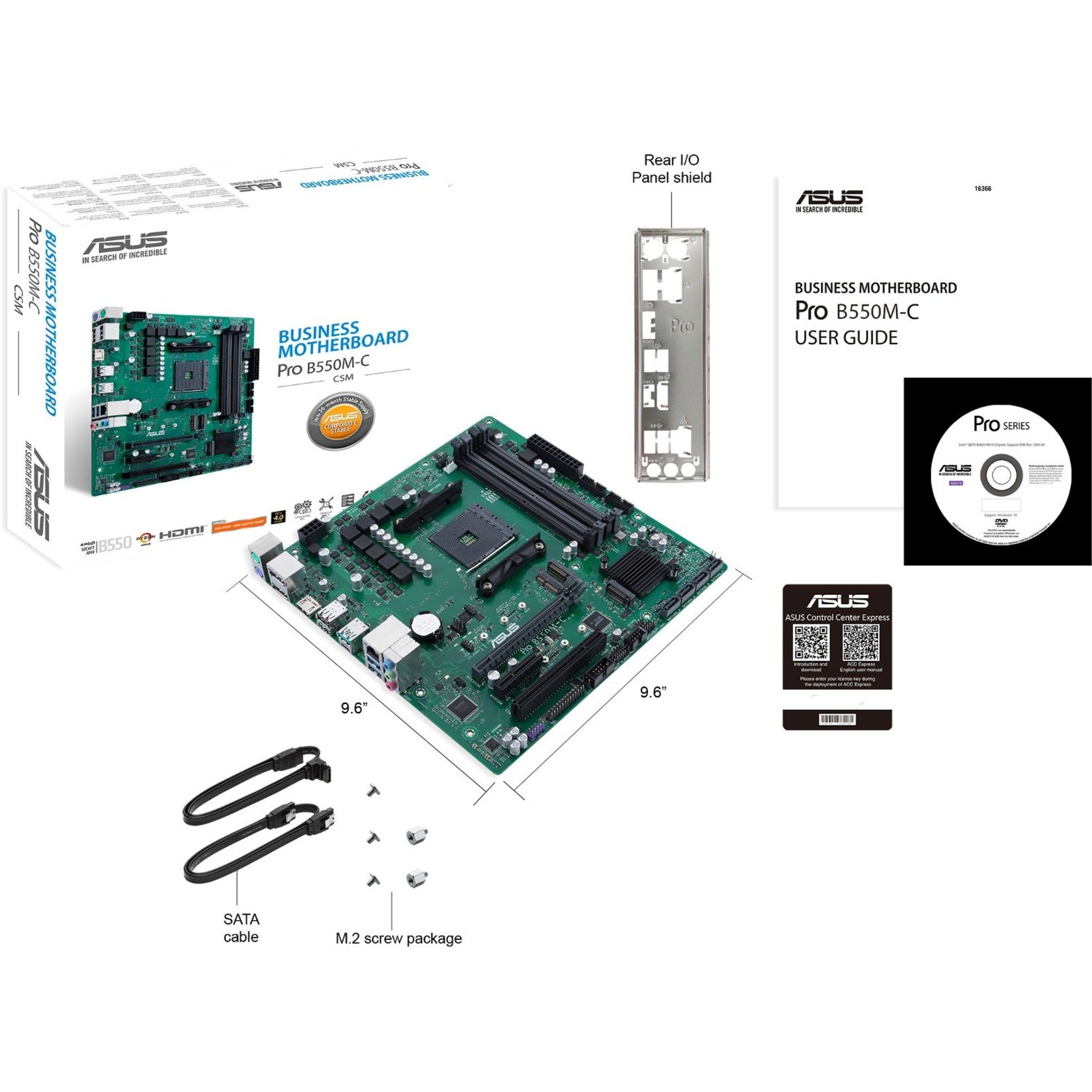 ASUS PRO B550M-C/CSM AMD AM4 (Ryzen 5000 & 3000) (90MB15Q0-M0AAYC) microATX commercial motherboard (PCIe 4.0, ECC memory, 1Gb LAN, TPM IC onboard, Dual DP, LPC debug header, Self-Recover BIOS, Event Log, ASUS Control Center Express). Powered by AMD Ryzen